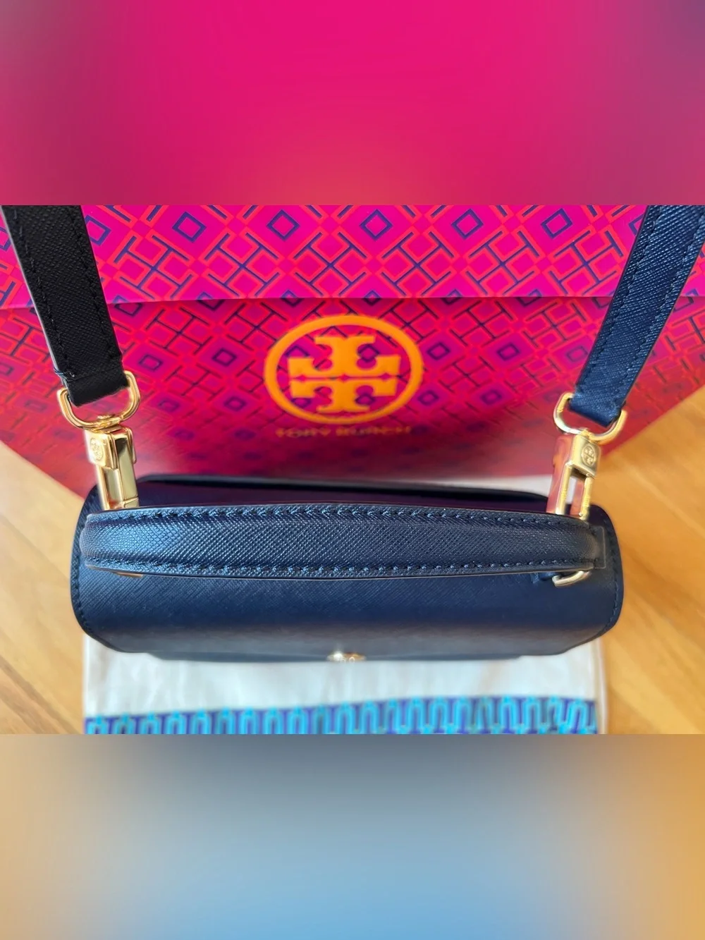 **SOLD** Tory Burch Navy Leather Robinson Small Top Handle Satchel Crossbody